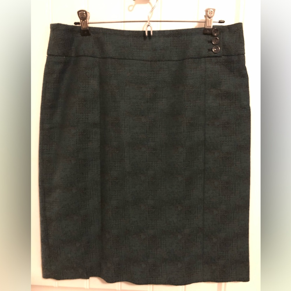 Ann Taylor Teal-Blue Pencil Skirt with Side Button Detail